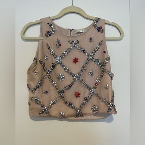 Alice & Olivia multi colored crystal cropped tank top